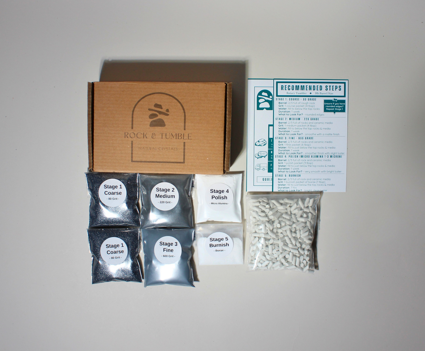 Rock Tumbling Grit Kit | Pre-Measured for Rotary Tumbler | Silicon Carbide and Aluminum Oxide