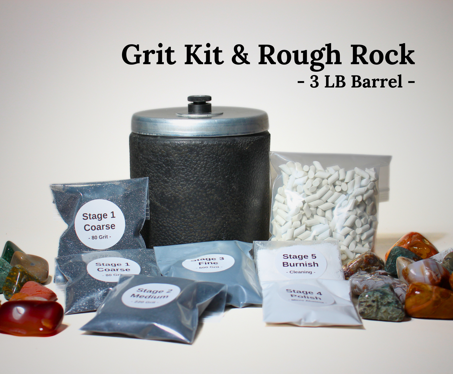 Rock Tumbling Grit Kit | Pre-Measured for 3 LB Barrel | Silicon Carbide and Aluminum Oxide