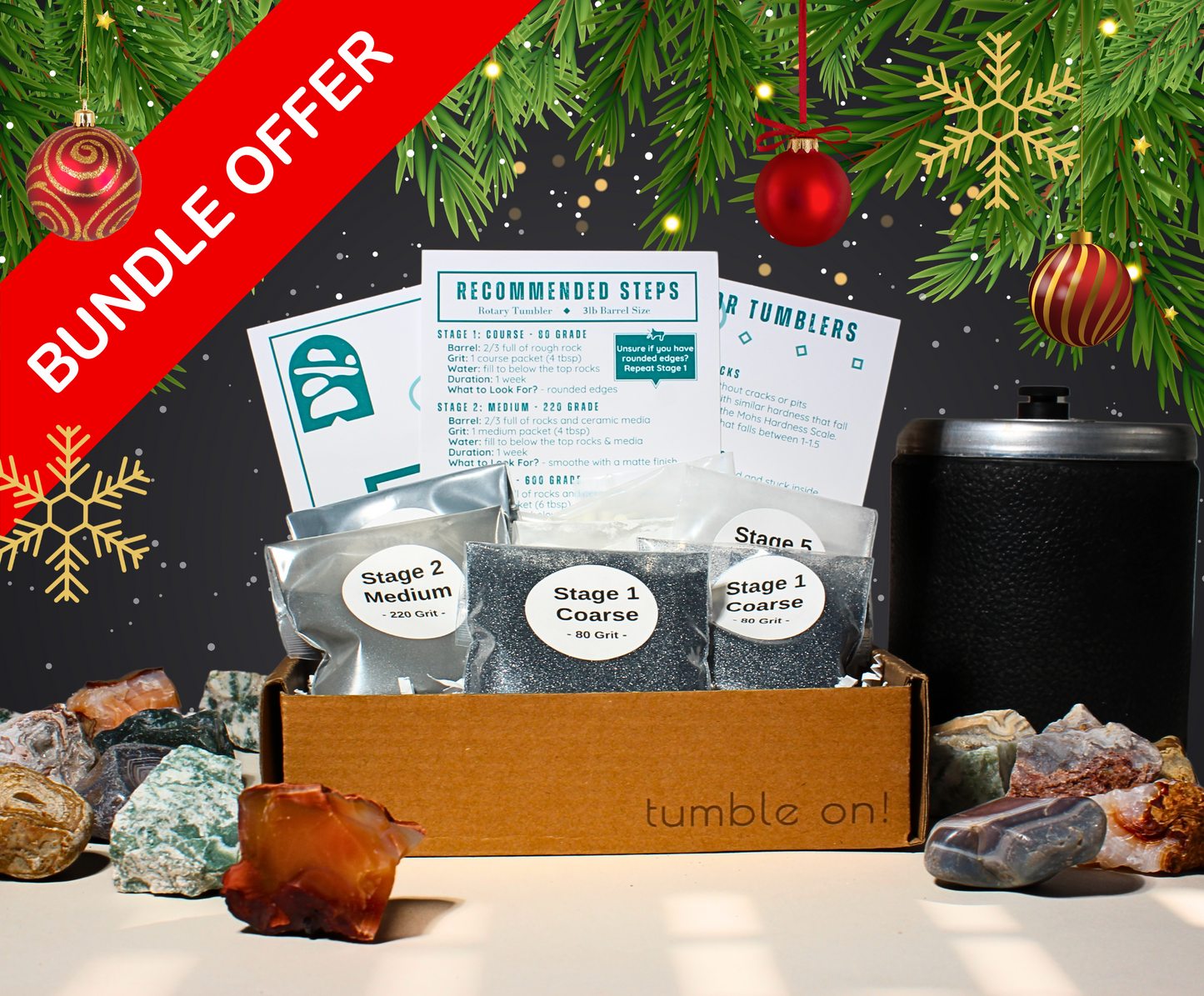 Holiday Grit Kit Bundle | Pre-Measured for 3 LB Barrel | Rock Tumbling