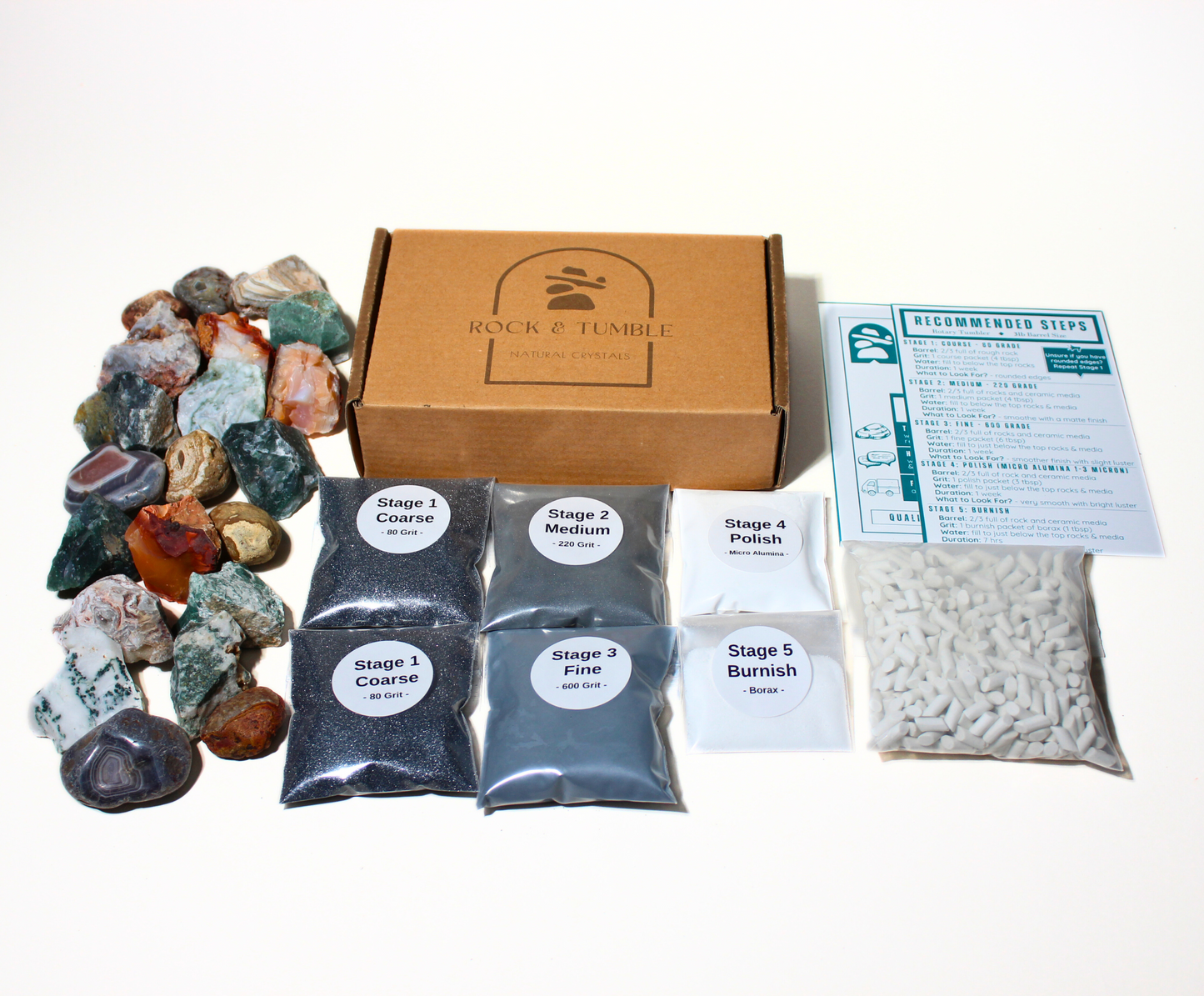 Rock Tumbling Grit Kit | 3 LB Barrel | 5 Stages Step by Step | Rough Rock Grit Bundle | Tumbling Raw Polishing Supplies| Silicon Carbide | Aluminum Oxide