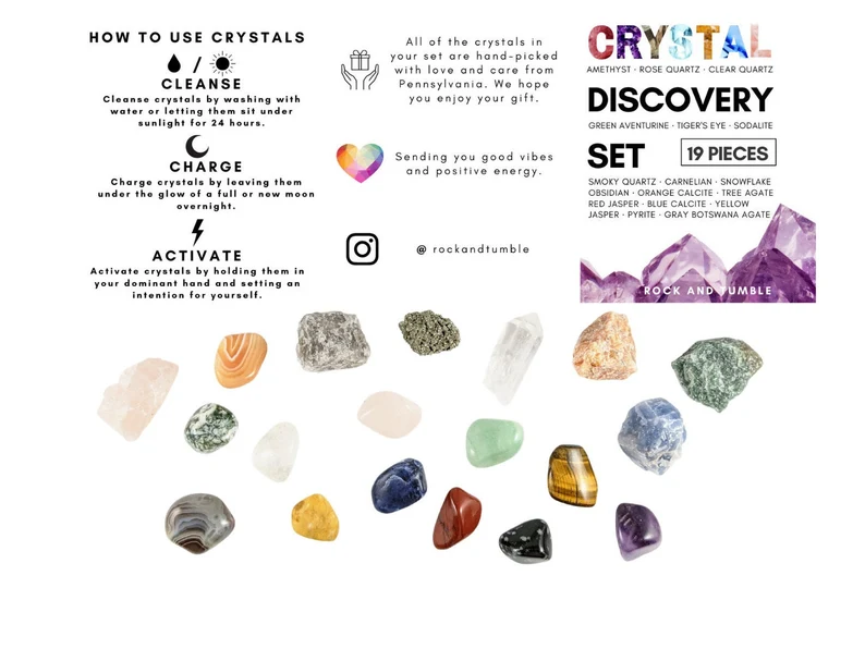 19 pcs Crystal Kit-Raw and Tumbled Healing Discovery Set