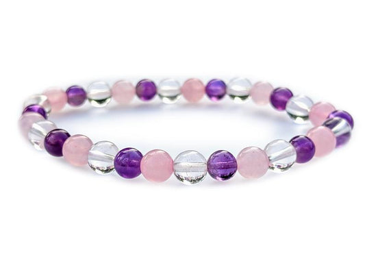 Love and Positivity Healing Crystal Bracelet (Amethyst, Rose Quartz & Clear Quartz)