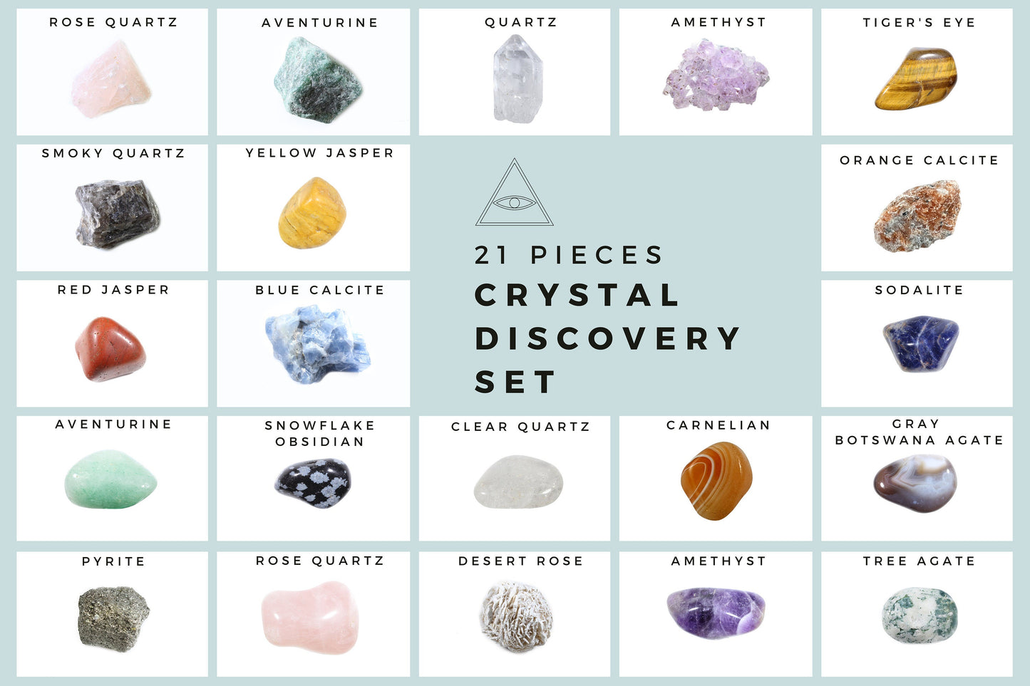 21 pcs Beginner Crystal Kit-Raw and Tumbled Discovery Set